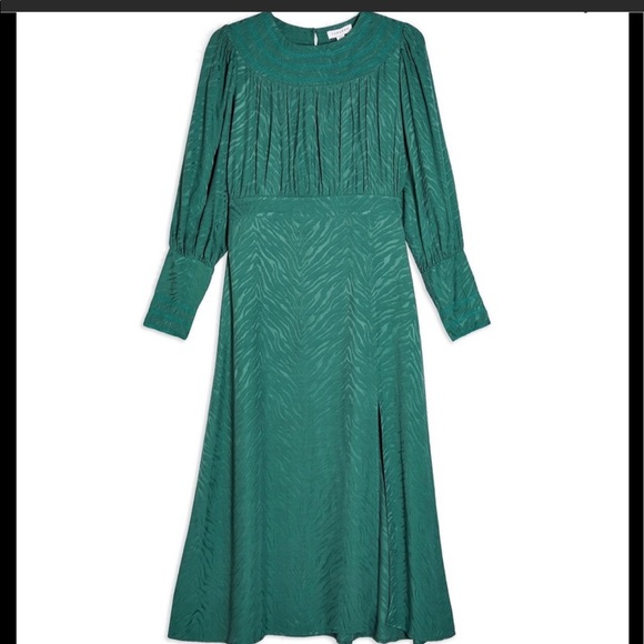 NWT Topshop Green Jacquard Midi dress Prairie dress size 4 - Picture 3 of 16